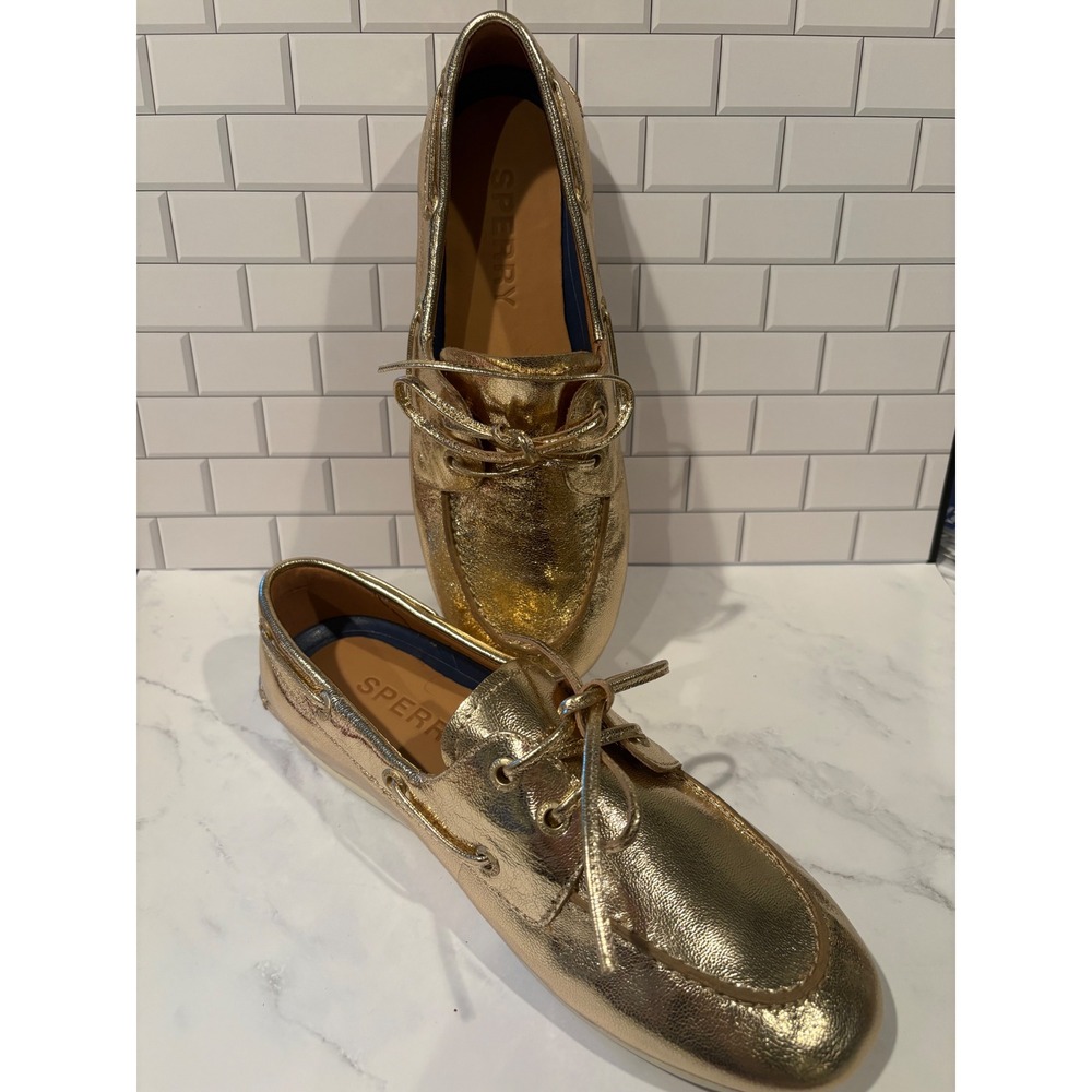 Sperry Top-Sider Womens Size 7.5 Gold Leather Boat Shoes Loafers 2-Eye Classic